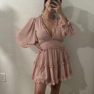 Saints + Secrets pink animal print ruffle mini‎ dress M Barbie Barbiecore Classy